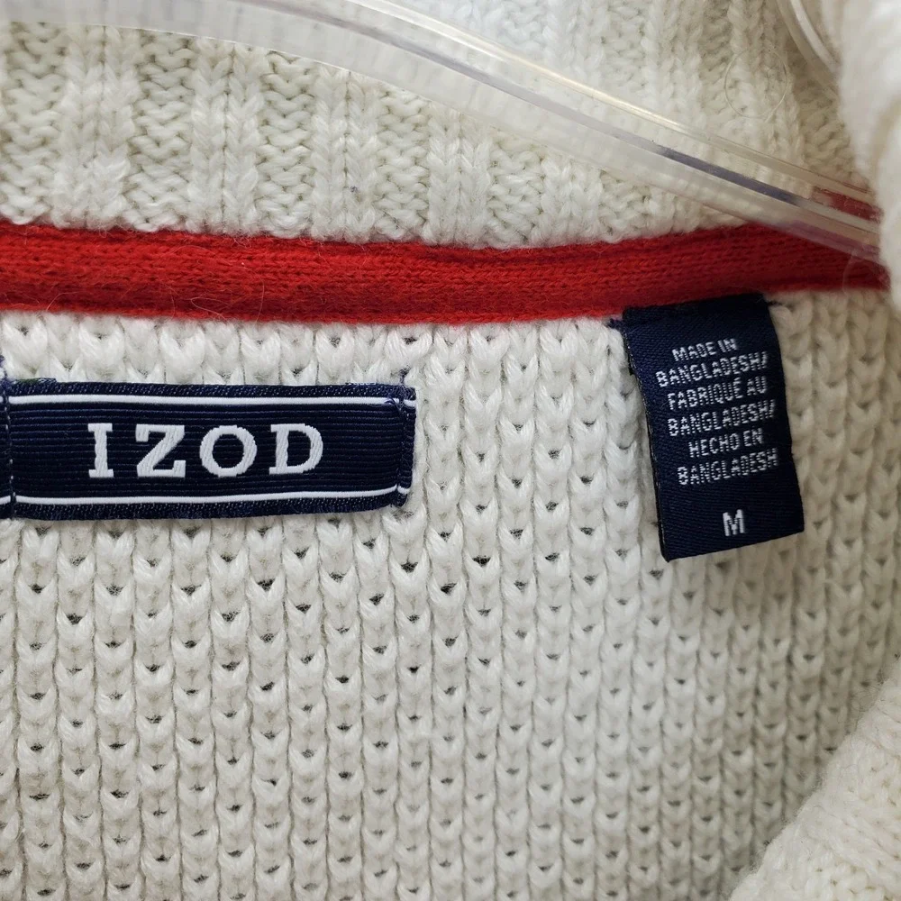 IZOD 1/4 Zip Pullover Sweater Mens Medium Multi Fair Isle Long Sleeve Mock Neck